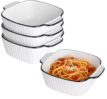 Vitrignis Keramik-Auflaufformen, 4er-Set – 400 ml quadratische Lasagneform für Heißluftfritteuse, Auflaufform, Kuchenformen für den Backofen – klein für Lasagne, Tiramisu, Backform