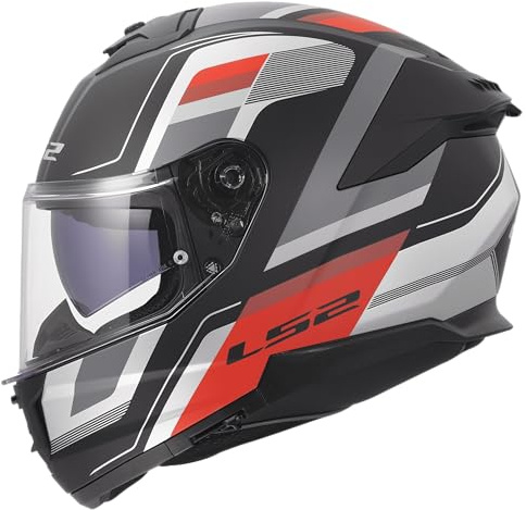 LS2, Stream II Vintage Integral Motorcycle Helmet Matt Black Grey Red