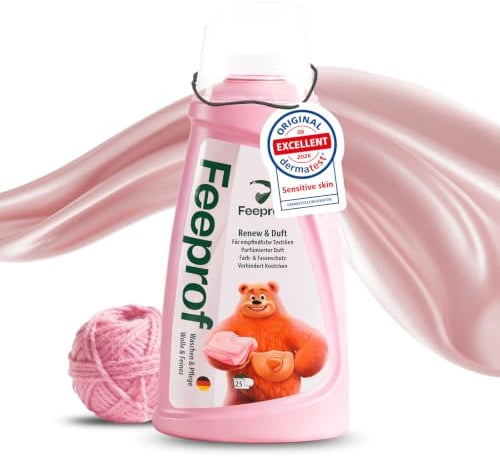 Feeprof Wollwaschmittel 1L – Feinwaschmittel 25-50 Wäschen, Flüssigwaschmittel für Wolle, Seide & Kaschmir, Sensitiv-Formel, Wirksam ab 20°C, schonend zu Stoffen