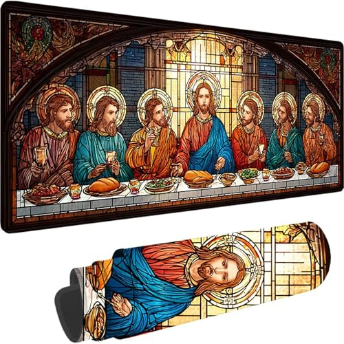 Gaming Mauspad Schwarz Mauspad XXL 1500x800x3 mm Mousepad Das Letzte Abendmahl Motiv, Mousepad Gaming Zubehör, Mouse Pad Verbessert Präzision und Geschwindigkeit für Home Office Deko Geschenke w-3508