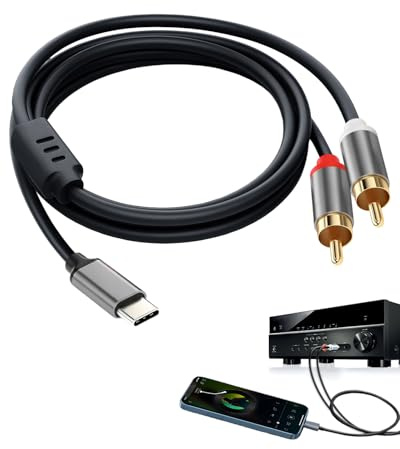 JagFond Cable de Audio USB C a 2RCA para iPhone 17/16/15, iPad, Galaxy, PC | Convertidor Type-C a RCA Audio Estéreo para Dispositivos como para Google Pixel Oneplus Amplificador HDTV Home Cinema 1M