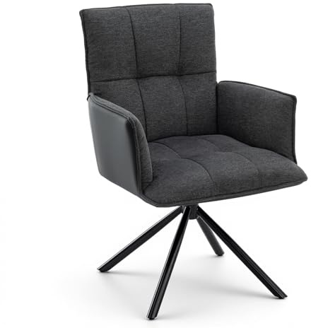 Home Nature Modern Esszimmerstuhl mit Armlehnen, bis 120 kg belastbar, Bequeme Drehbar Schminktisch Stuhl mit Metallgestell, Elegant Stuhl für Esstisch, Wohnzimmer und Büro (Grau+Leinen)