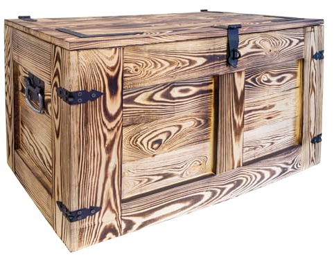 Kistenkolli Altes Land grosse Truhe Aufbewahrungskiste Oskar Ablagekiste Holzkiste Schatztruhe Wohnzimmertisch Kommode aus Holz Maße cm 80x45x47cm L x T x H (geflammt)