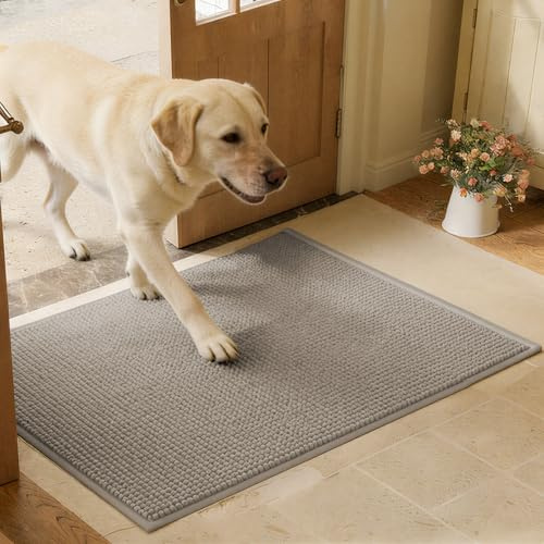 Fowooyeen Schmutzfangmatte 71 x 51 cm, Fußmatte absorbierend, rutschfeste Sauberlaufmatte, waschbare Türmatte Innen, Eingangsteppich für Hund, nasse Pfoten, Grau