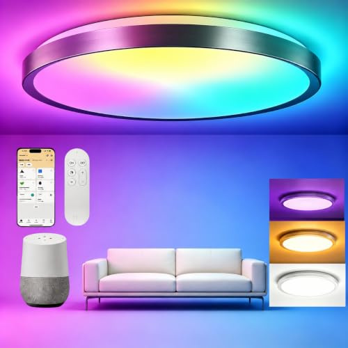 Yeelight Smart Deckenlampe, LED Deckenleuchte RGB Ceiling Lights Bürodeckenleuchten, 50 W 3000 Lumen, 2700K-6500K dimmbare Lampe, DIY kompatibel mit Alexa, für Wohnzimmer Schlafzimmer Küche Flur 50 cm