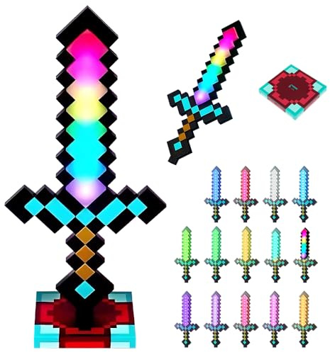 Afenau Diamant Schwert Lampe, 39 cm Schwert Leuchtend mit 14 Einstellbare Farbmodi, Wiederaufladbar Diamantschwert mit Sound Reaktion, Led Lampe Schwert für Gaming-Schreibtisch Oder Nachttisch
