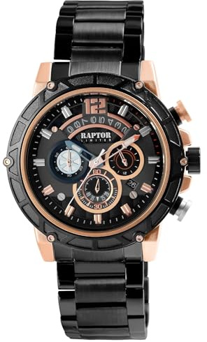 Raptor Damen Armbanduhr Analog in Schwarz, Gesamtlänge 23.5 cm, Edelstahlarmband – 3 ATM