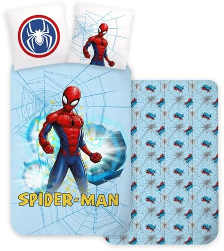Marvel Spiderman Wende-Bettwäsche-Set Bettbezug 135x200 Kissenbezug 80x80 Baumwolle Kinder-Bettzeug für Jungen Spider-Man