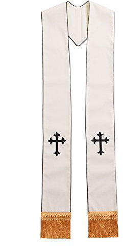 BLESSUME Klerus Messe stola Kreuz bestickte Hochzeits stole (Weiß/Schwarz)