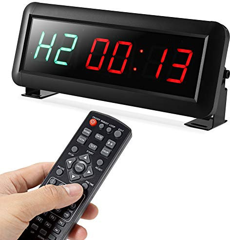 PELLOR Temporizador de Intervalo LED para Gimnasio - Reloj de Pared 6 Dígitos, Cronómetro, 12/24 Horas, Control Remoto, Volumen Ajustable