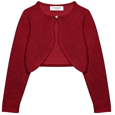 Bolerose Ragazze Manica Lunga Scintillante Bolero Bambini Caridgan (Rosso, 9-10 Anni)