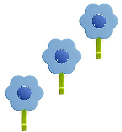 Kochblume 1-3-5-10er Set | Haken S, L, Wandhaken, Küchenhken, Mehrzweckhaken, Schlüsselhaken | (blau-dkl-blau, 3er Set S)