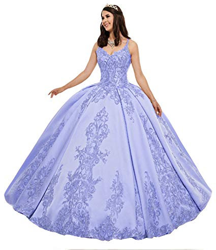 Snow Lotus Vestido de quinceañera con tirantes delgados para mujer, Lila, 36
