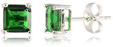 RIZILIA CLASSIC Boucles d'Oreilles Clous Plaquées Or Blanc 18K pour Femme - Carré Taille Émeraude 7mm Zirconium Cubique, Puces Hypoallergéniques avec Boîte Cadeau Premium