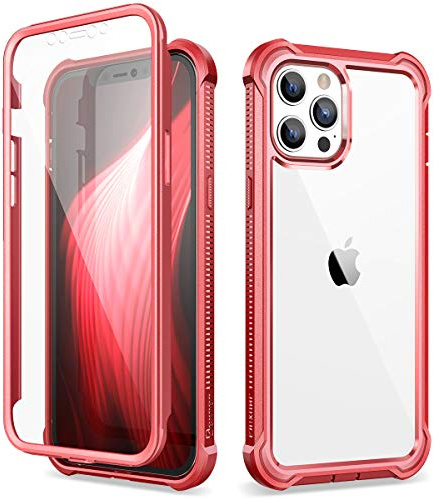 Dexnor Case Compatible with Iphone 12 Pro Max 6.7 Inch, 360 Degree Full Body Shockproof Front and Back Protective Cover with Built-in Screen Protector - Red