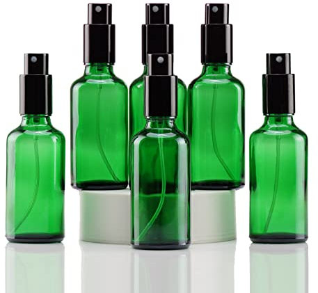 YIZHAO Flacon Spray Vide 50ml, Vert Bouteille Spray Verre, avec Brouillard de Pulverisateur Fine, pour Huiles Essentielles, Aromathérapie, Parfums, Nettoyage, Voyage, Pharmacie – 6Pcs