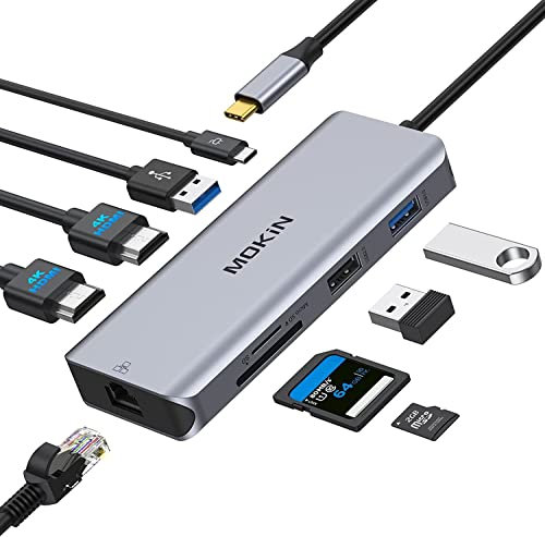 USB C Docking Station 2 HDMI, MOKiN 9 in 1 Laptop Docking Station Dual Monitor USB C Hub con 4K Dual HDMI, Gigabit Ethernet, USB 3.0/USB 2.0, 100W PD, SD/Micro SD per Dell Thinkpad XPS Lenovo HP