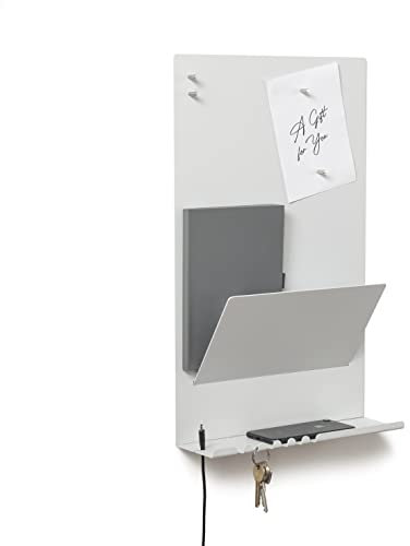 byde Wandorganizer Heke aus Stahlstruktur. 30 x 9 x 49 cm 3-in-1 Wandregal mit Magnettafel und Magneten. Tafel für Schlüssel, Zeitungen und Notizen. Weiße Farbe
