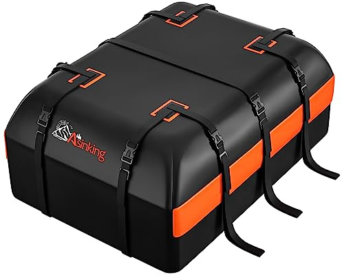 Car Rooftop Cargo Carrier Bag, 15 Cubic Feet Waterproof Heavy Duty 840D Car Roof Bag for All Vehicle with/Without Racks - Anti-Slip Mat, 6 Door Hooks, Storage Bag, 2 Extra Straps, Luggage Lock