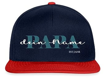 Spreadshirt Personalisierbare Papa Snapback Cap | Mütze mit Namen Und Jahr |Geschenk Zum Vatertag, Geburtstag Oder Geburt, One Size, Navy/Rot