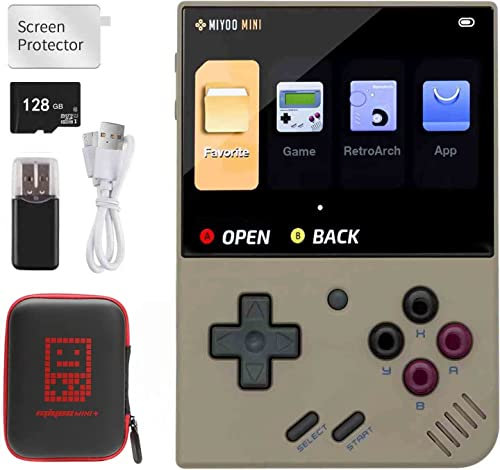 Miyoo Mini Plus Handheld-Spielekonsole, 3,5-Zoll-Open-Source-Retro-Spielekonsole mit 128G TF-Karte, eingebaute 15000 + klassische Spiele, Unterstützung WiFi,Mit Aufbewahrungstasche