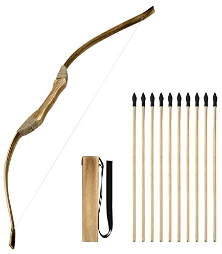 Kids Bow and Arrow Set, 32 Inch Archery Set Handmade Wooden Toy Bow and Arrow for Kids 4-6 8-12, Cosplay Game Costume Prop Play, 1 Bows 1 Quivers and 10 Wood Arrows, Gifts for Youth Boys & Girls
