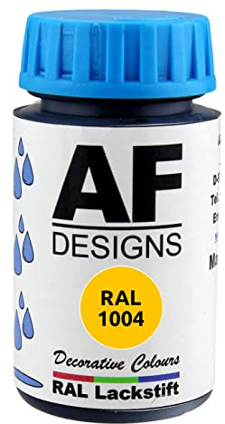 Alex Flittner Designs Lackstift RAL 1004 GOLDGELB glänzend 50 ml Holz | Hochwertiges Lackstift (wasserverdünnbar) - ideal geeignet für Hobby, Freizeit, Modellbau, Basteln und um Kunststoff - oder