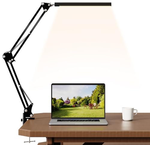 WAFTING Schreibtischlampe, Tischleuchte mit Schwenkarm, Dimmbare LED-Schreibtischlampe, USB-Ladekabel und Stecker, 3 Lichtmodi, 10 Helligkeitsstufen, Geeignet für Heim, Büro, Schlafzimmer, 12W