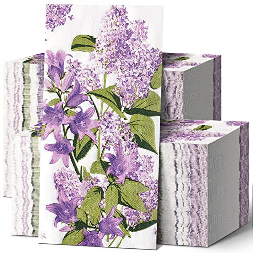 200 Lila Floral Gästeservietten Papierhandtücher für Badezimmer Gästehandtücher Einweg Badezimmer Papier Lila Dekorative Lavendel Servietten Blumen Abendessen Papier Handservietten für Hochzeit
