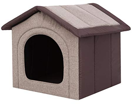 Hundehaus Hundehütte für mittelgroße Hunde - Katzenhaus, Katzenhöhle - mit herausnehmbarem Dach - Tierhaus für Katzen und Hunde für Drinnen - Cappuccino mit Braun - 60 x 55 x 60 cm [R4 / XL]