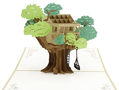 design3dkarten® Baumhaus, Baumhaushotel Gutschein, Kindergeburtstag 3d Klappkarte, Pop Up Karte, Glückwunschkarte, Grußkarte, Geschenkkarte