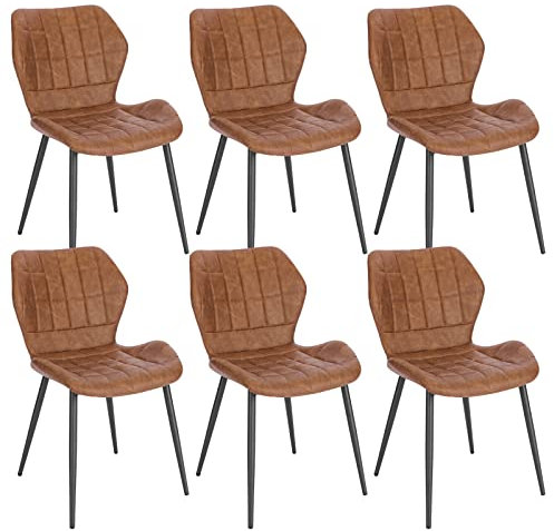 WOLTU Esszimmerstühle 6er Set, Polsterstuhl, Küchenstuhl, Wohnzimmerstuhl mit Rückenlehne, gepolsterter Stuhl, Sitzfläche aus Kunstleder, Metallbeine, Braun, BH357br-6