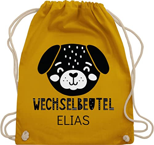 Turnbeutel Rucksack - Kita Beutel Wechselsachen Mädchen - Wechselbeutel mit Hund - Unisize - Senfgelb - personalisierter wechselkleidung kindergartenbeutel personalisierte wechsel stoffbeutel