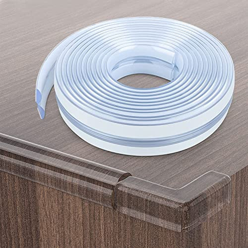 Baby Proofing, Edge Protector Strip Clear, Silicone Soft Corner Protectors with Upgraded Pre-Taped Strong Adhesive, 32.8(10M) Edge Protectors for Sharp Corners of Cabinets, Tables, Drawers(4 Corners)