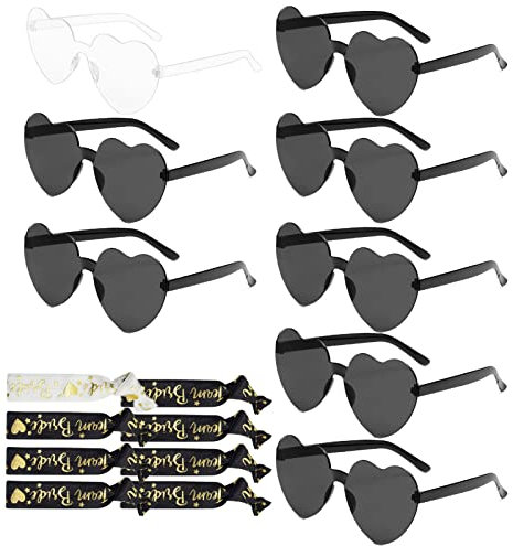 XINCHEN JAG Herz Party Brillen 8er-Pack Team-Braut-Junggesellenabschiedsgläser mit 8 Junggesellenabschieds-Armbändern Farben Party Brille Herzförmige Brille Set fürHochzeit Geburtstag Party