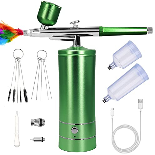 Kit aérographe avec compresseur, pistolet à air rechargeable portable haute pression avec buse de 0,3 mm et brosse de nettoyage pour peinture, tatouage, ongles, maquillage, art, décoration de gâteaux
