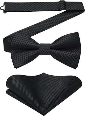 Enlision Fliegen für Herren Schwarz Anzug Fliege mit Einstecktuch Set Hochzeit Formelle Herrenfliege Vorgebunden Verstellbare Smoking Schleife und Taschentuch Männer