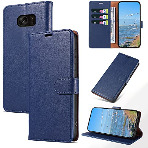 KKEIKO Hülle Kompatibel mit Samsung S7 Edge, Magnet Klappbar Handyhülle mit Kartenfach, PU Leder Stoßfest Schutzhülle für Samsung Galaxy S7 Edge, Blau