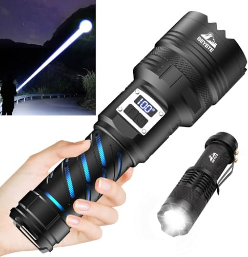BEYSTE Torcia Led Potente Professionale, Torcia Led Ricaricabile 600000 Lumen, Torce Led Alta Potenza Pila Ricaricabile, Torcia Tattica, Torcia Militare Professionale, 2 Interruttori XHQ100.2 Torcia