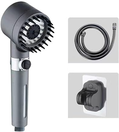 Sharharge 4 in 1 High Pressure Massage Shower Head,3 Modes Shower Head with Filter, Water Saving Showerhead,Bathroom Body Scalp Hair Handheld Bath Brush,Multi-Functional Showery (Shower Head Set)