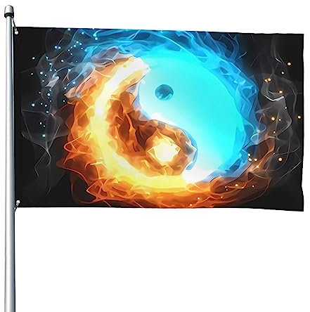 Yin Yang Feuer und Eis Flagge, 1,2 x 1,8 m, lustige Outdoor-Banner, Urlaub, Gartenflagge, Willkommensbanner für Zuhause, Garten, Hof, Rasen, Dekoration, Flaggen, Indoor/Outdoor, doppelseitiger Druck