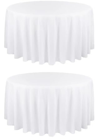 2er-Pack runde weiße Polyester-Tischdecke, 229 cm, für runden Tisch, Polyester-Tischdecke, waschbare Tischdecke für Hochzeit, Empfang, Party, Geburtstag usw. (229 cm)