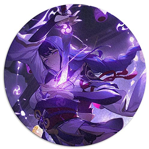 1000-teiliges Puzzle „Genshin Impact Raiden Shogun“, rundes Puzzle für Erwachsene und Kinder ab 12 Jahren, Papppuzzles, Heimdekoration, Größe: 67,5 x 67,5 cm
