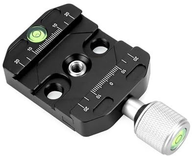 QWORK® QR-50 Universelle Schnellwechselplatte Klemme Geeignet für Arca Swiss, mit Wasserwaage, für Stativ-Kugelkopf, Adapter 1/4 bis 3/8
