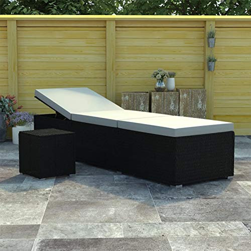 Rantry Sonnenliege mit Auflage und Teetisch Poly Rattan Cremeweiß Gartenmöbel Model46225
