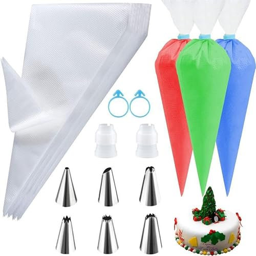 110 Pcs Piping Bags and Nozzles Set, Piping Bag and Nozzles Set with Coupler, Disposable Piping Bags, Clear Piping Bags for Cake Cupcake Dessert Cookies Decoration