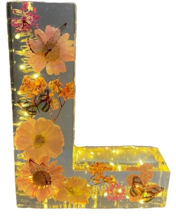 Teksome Nachtlicht aus Kunstharz mit Blumenmotiv – getrocknete Blumen-Buchstaben aus Kunstharz mit LED-Licht, 26 Buchstaben, künstliche Blumen-Nachtlampe für Mutter, Frau