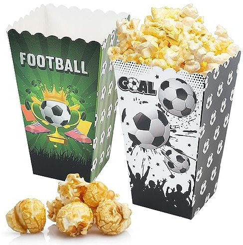 12 Pcs Football Popcorn Boxes, Football Popcorn Favor Boxes Popcorn Bucket Popcorn Bags Cardboard Popcorn Treat Boxes for Movie Night, Sweets, Party (Green and White, 12×7×4.88 cm)
