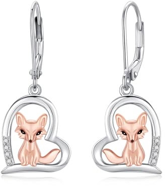 MEDWISE Fuchs Ohrringe 925 Sterling Silber - Hängend Herz Tropfen Schmuck - Hypoallergener Geschenk für Mädchen, Ehefrau, Freundin, Frauen, Kinder, Tochter - Weihnachts