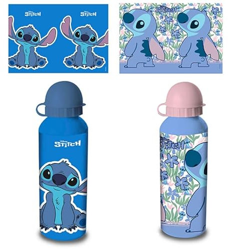 Coriex Bouteille d'eau en aluminium 500 ml Stitch bouchon avec bec rose